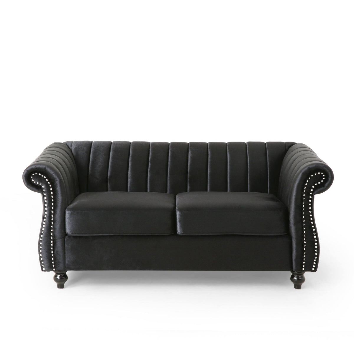 Modern Glam Channel Stitch Velvet Loveseat with Nailhead Trim G295158