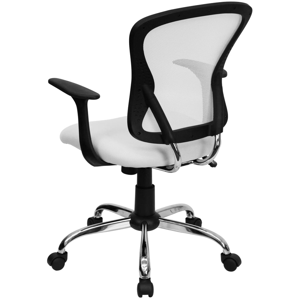 White Mesh Swivel Task Office Chair with Chrome Base and Arms B364