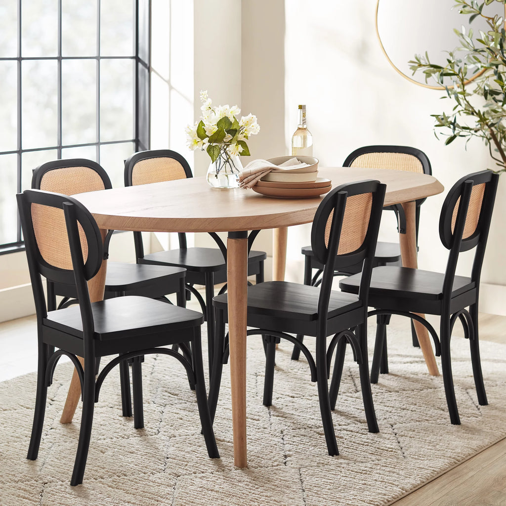 Black Rattan and Solid Wood Dining Chairs M448728