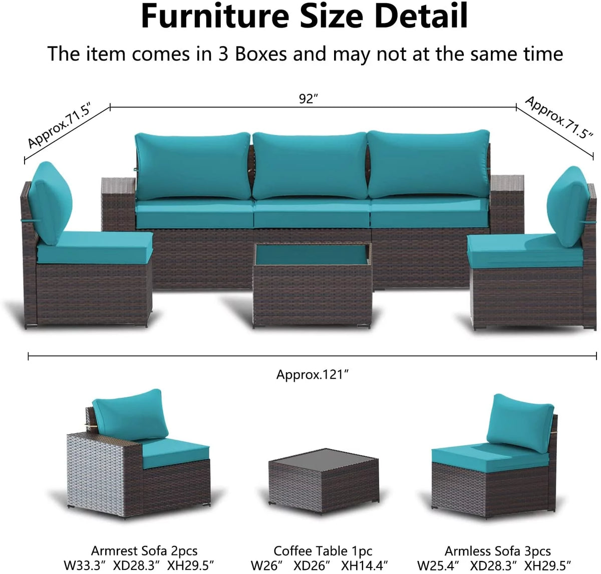 6 Pieces All-Weather PE Rattan Patio Sofa Set with Coffee Table & Cushions E66259