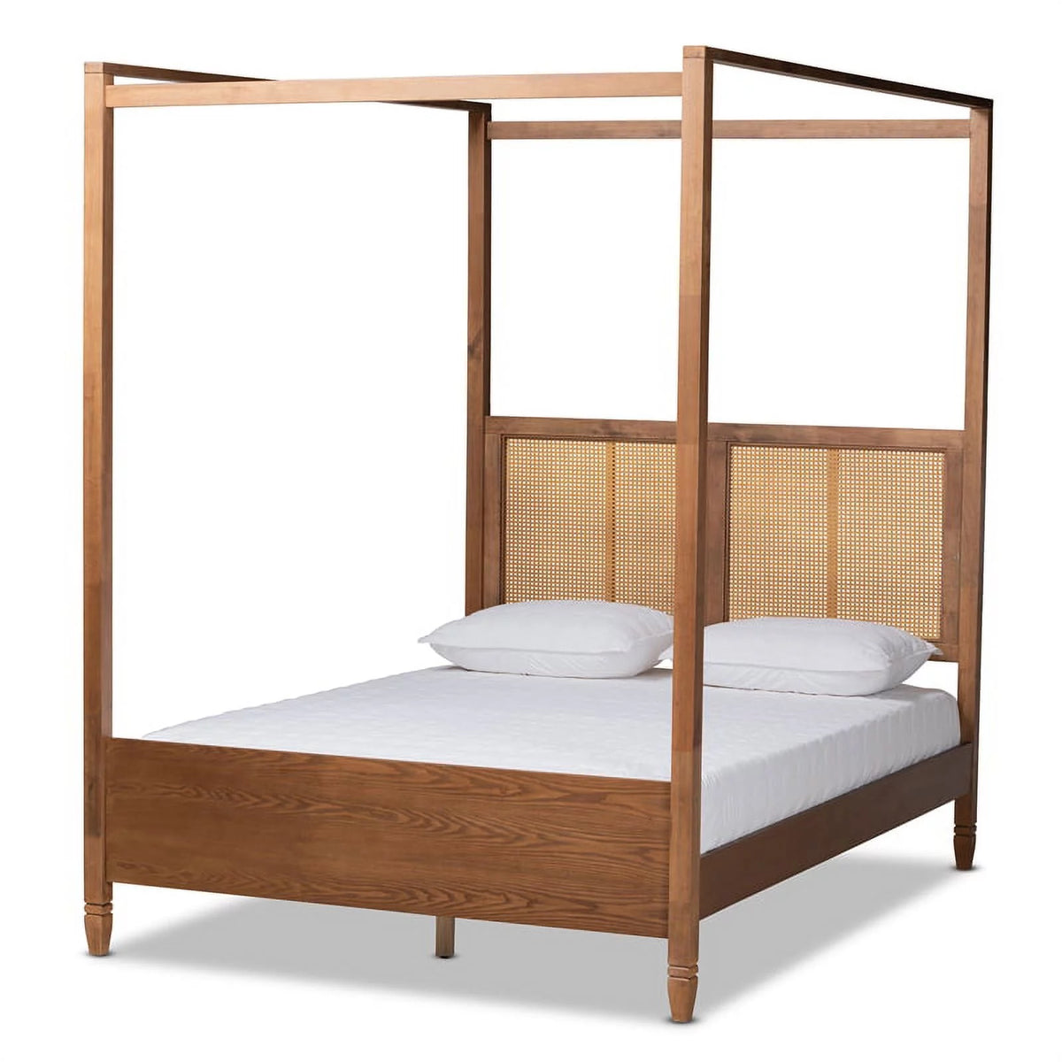 Brown Finished Wood Queen Size Canopy Bed K80077