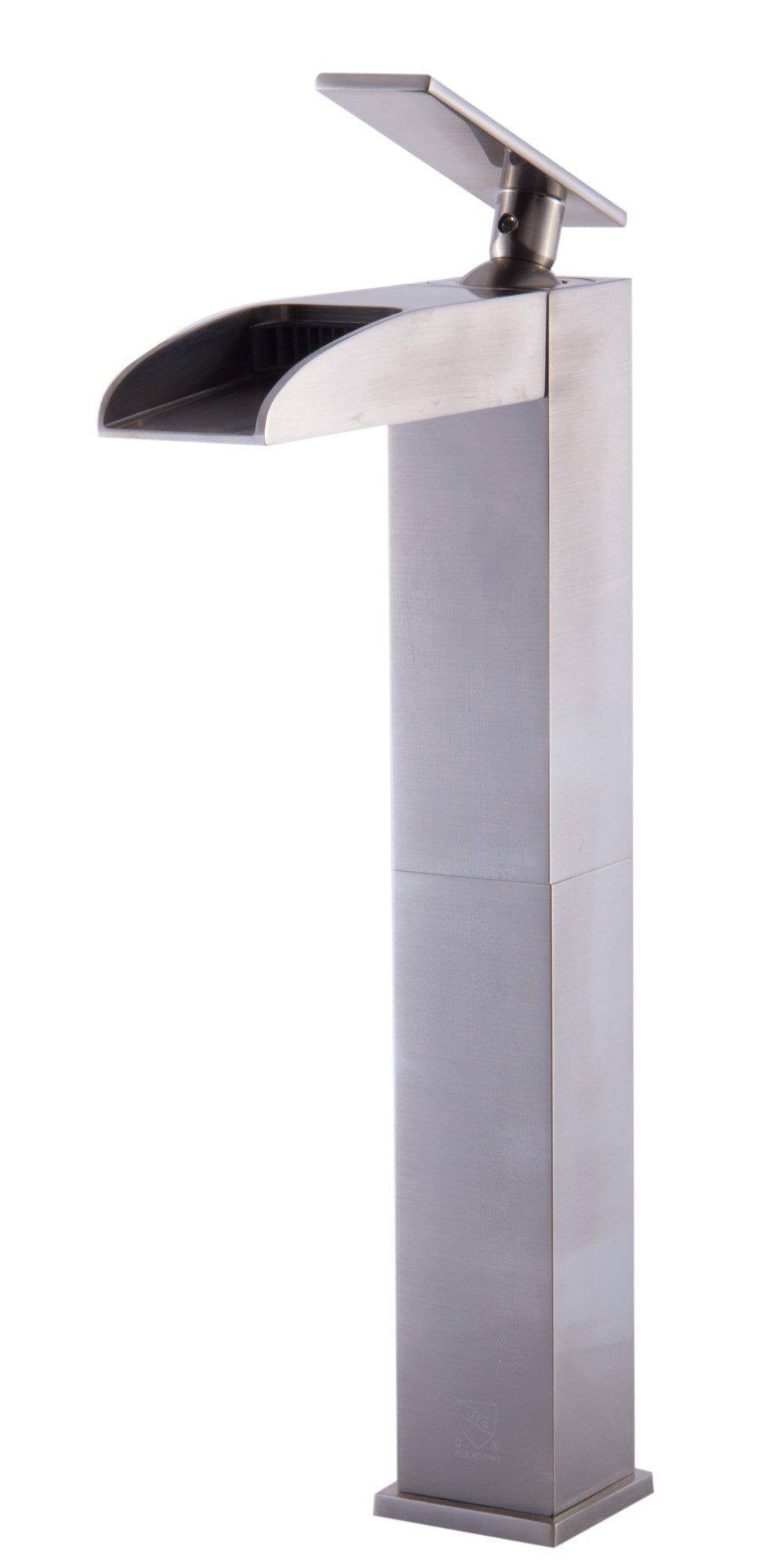 Brushed Nickel Single Hole Tall Waterfall Bathroom Faucet J896