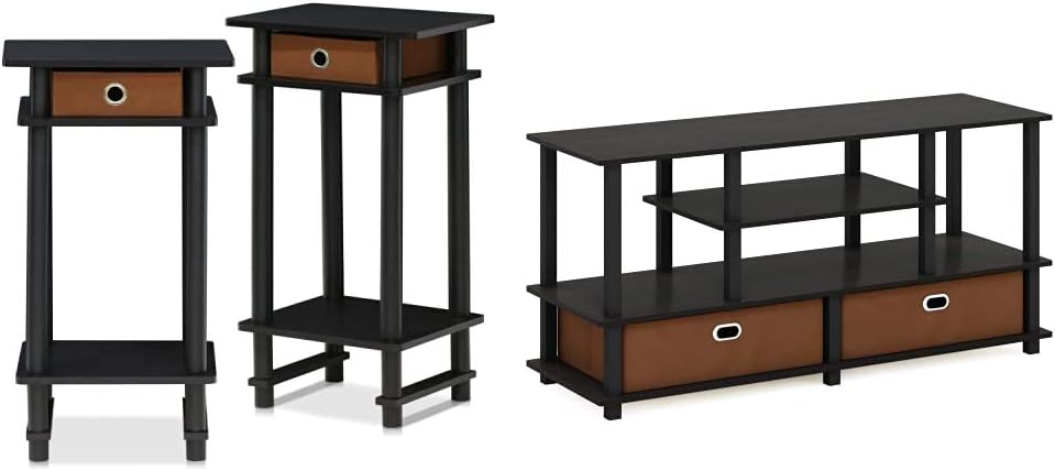 Espresso & Medium Brown End Table and Coffee Table with Bin Drawer C689