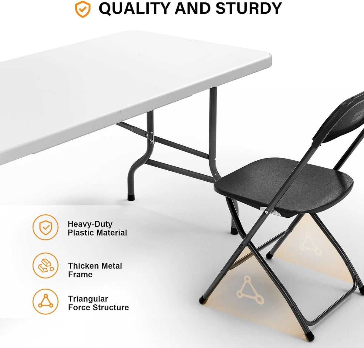 6 FT Plastic Folding Table with 8 Black Folding Chairs Z655255