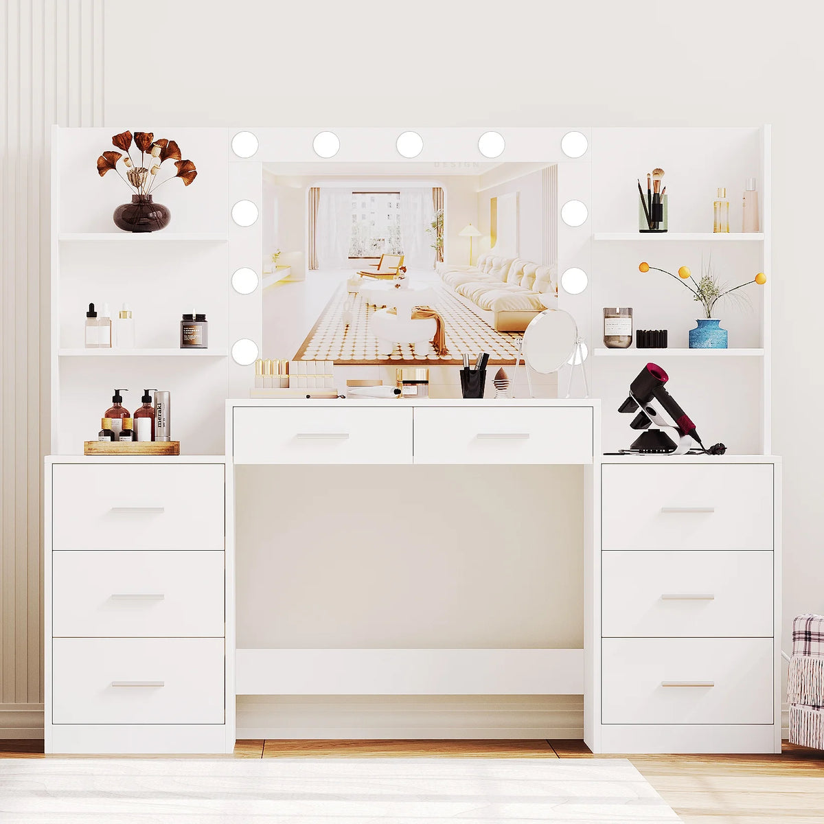 Vanity Desk with Mirror and 8 Drawer W419