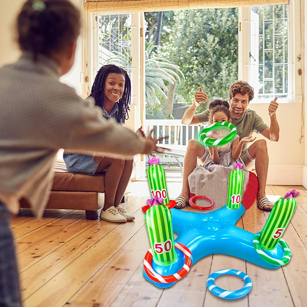 Giant Inflatable Cactus Ring Toss Party Game Toys (4 Rings) Q21743