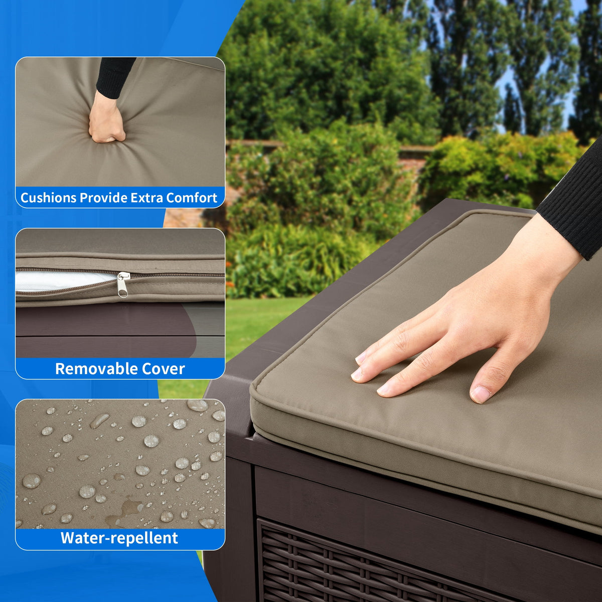 100 Gallon Waterproof Lockable Deck Box with Cushion R1125