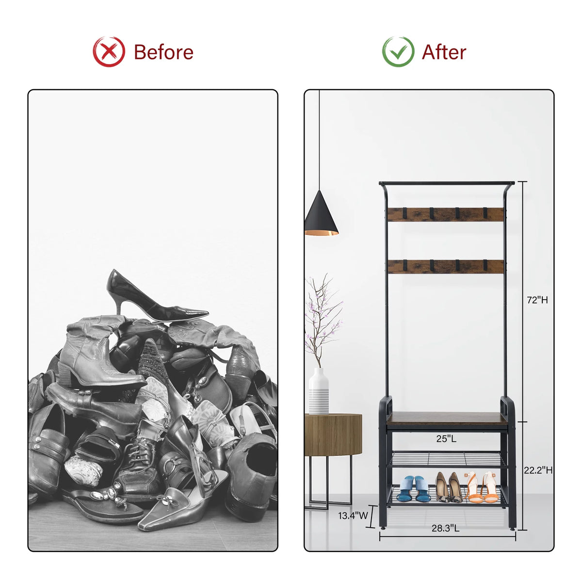 Freestanding Coat Rack with Shoe Bench R860525
