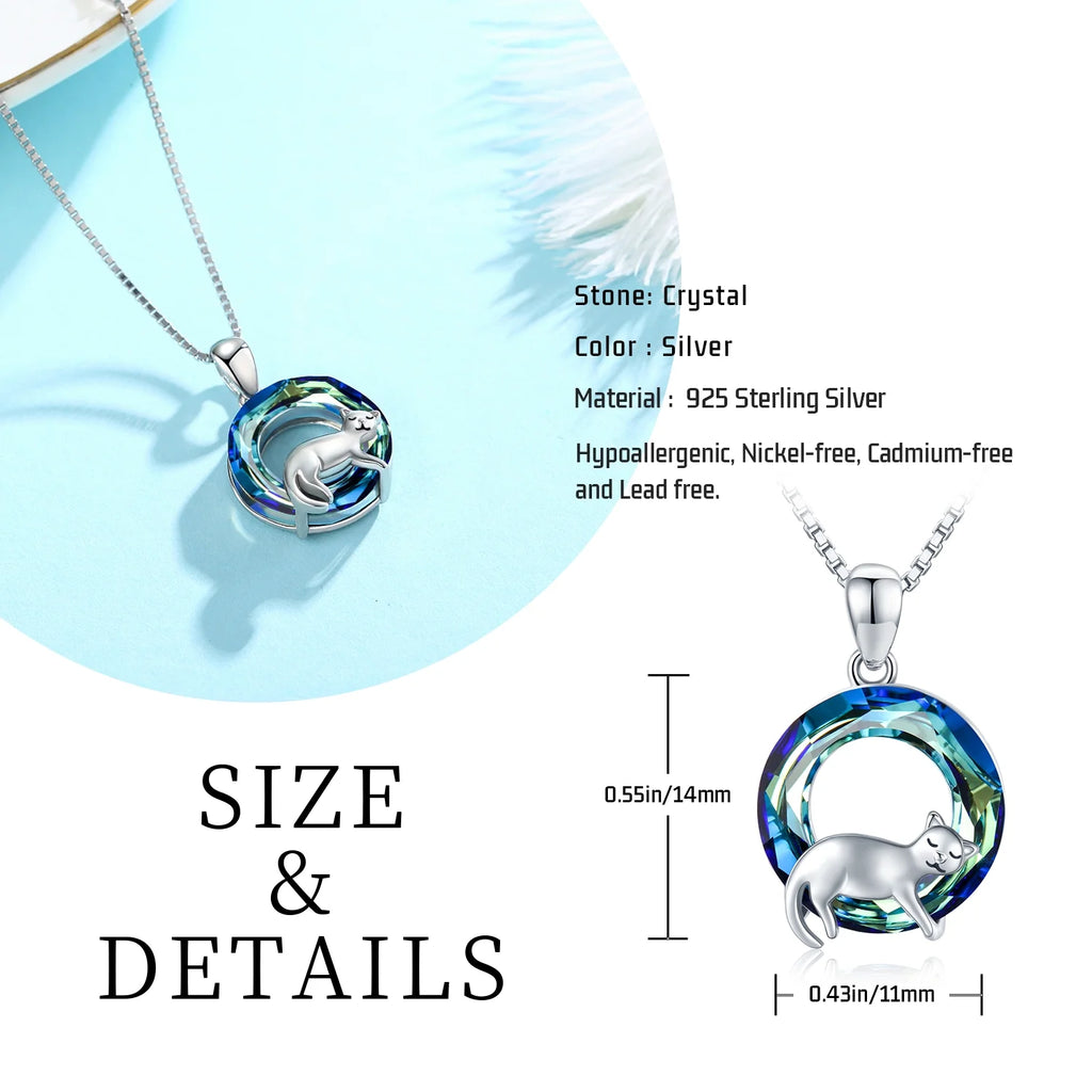 Cat Crystal Pendant Necklace 925 Sterling Silver S8304