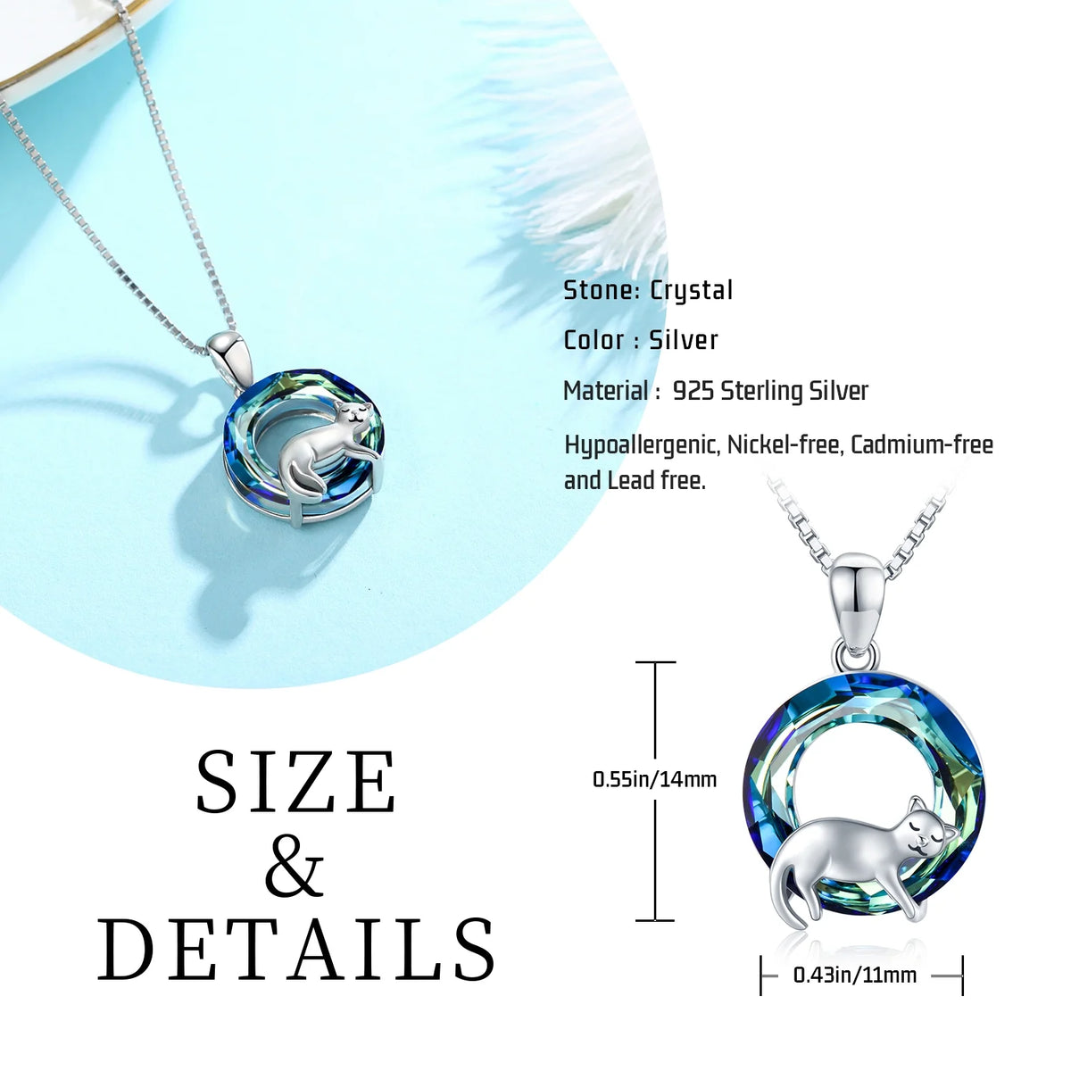 Cat Crystal Pendant Necklace 925 Sterling Silver S8304