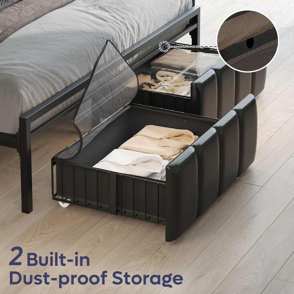 Queen Size Platform Bed Frame with Storage Headboard and 2 Drawers U627