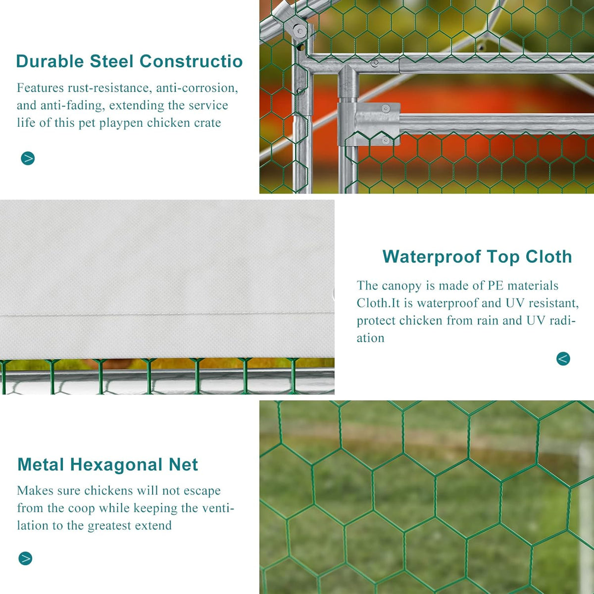 Metal Chicken Coop Galvanized Steel Walk-in Poultry Cage F64447
