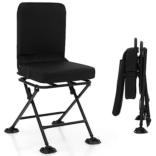 Black 360° Swivel Folding Hunting Chair with Padded Cushion X718508