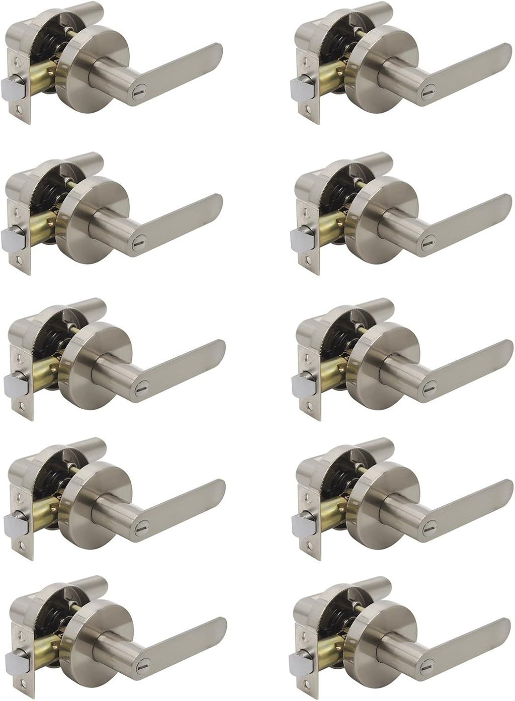 Satin Nickel Square Privacy Door Handles Leverset Lockset 10Pack P69728