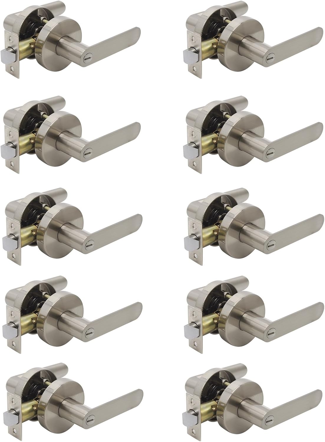 Satin Nickel Square Privacy Door Handles Leverset Lockset 10Pack P69728