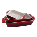 3 Piece Red Stoneware Rectangular Casserole Dish Set A413