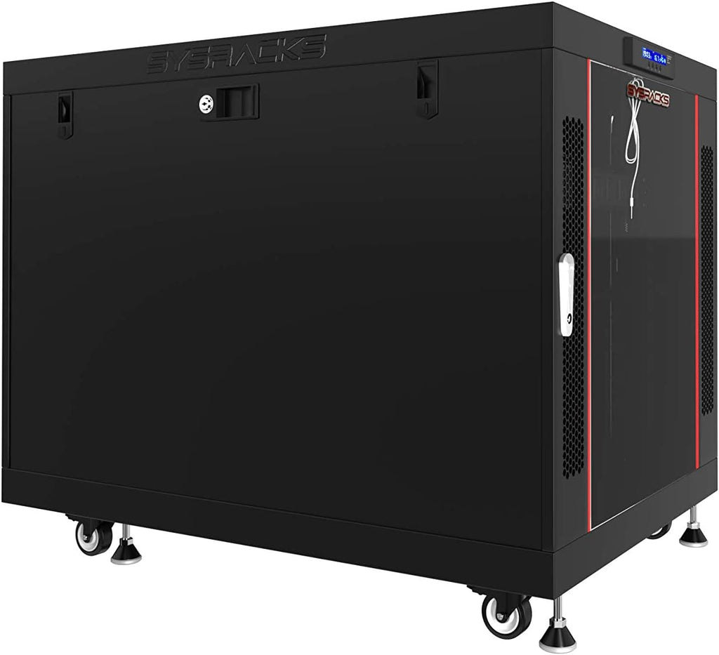 15U 35 inch Deep Server Rack Cabinet Enclosure with Cooling Fans, LCD Screen, Thermostat, PDU, Casters, Shelf X459