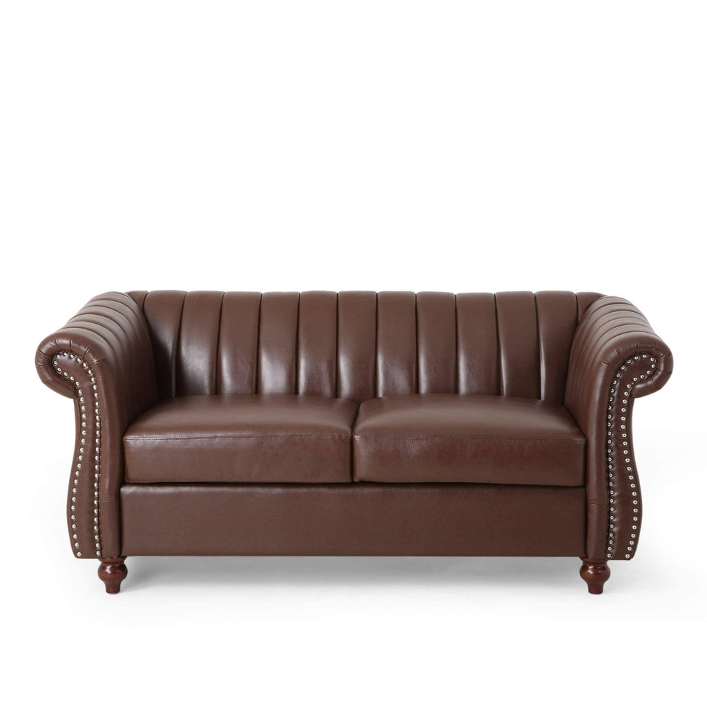Modern Glam Channel Stitch Velvet Loveseat with Nailhead Trim G295158