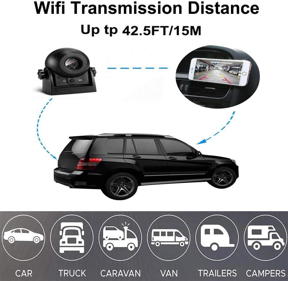 Wireless Backup Dash Cam with WiFi Reversing Camera IP68 Waterproof IR Night Vision Wide Angle Magnetic Rear View Parking Camera W6627