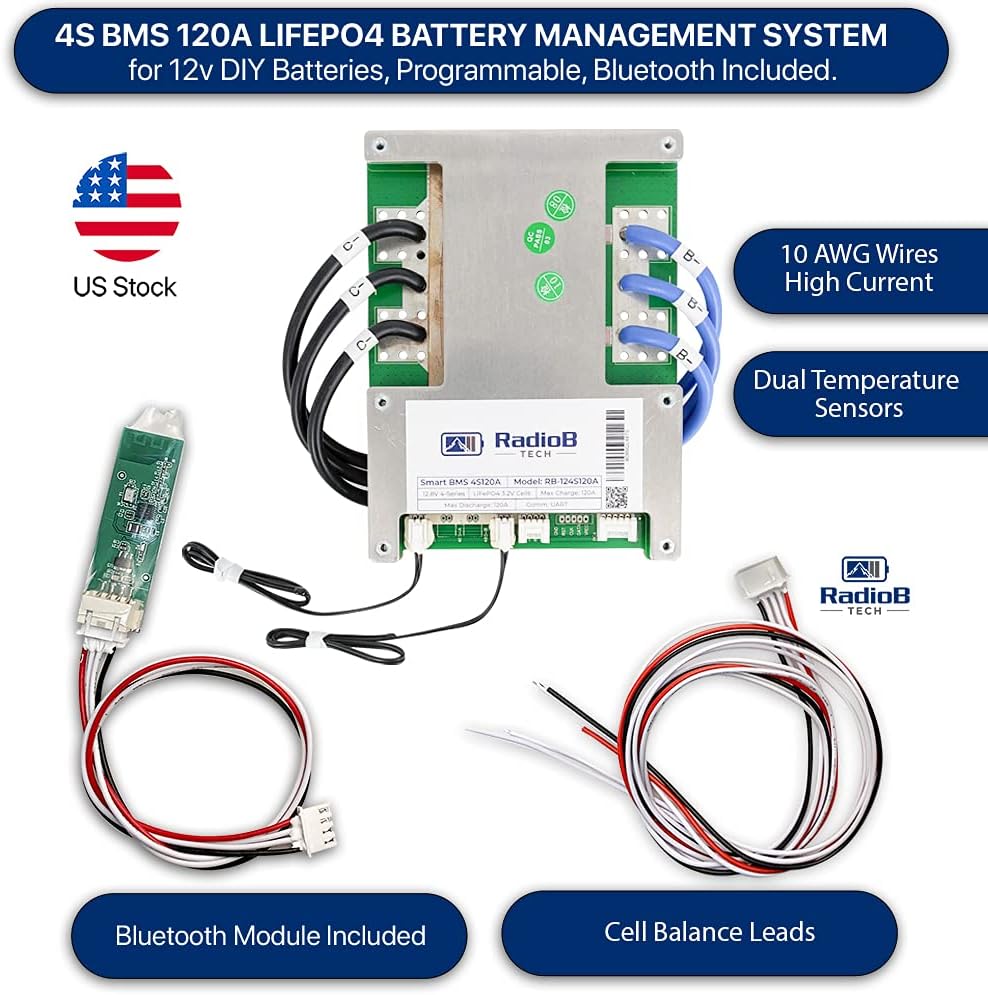Smart BMS 4S 12V 120A Lifepo4 Lithium Battery Protection Board with Balance Leads and Wireless Bluetooth Module Z722