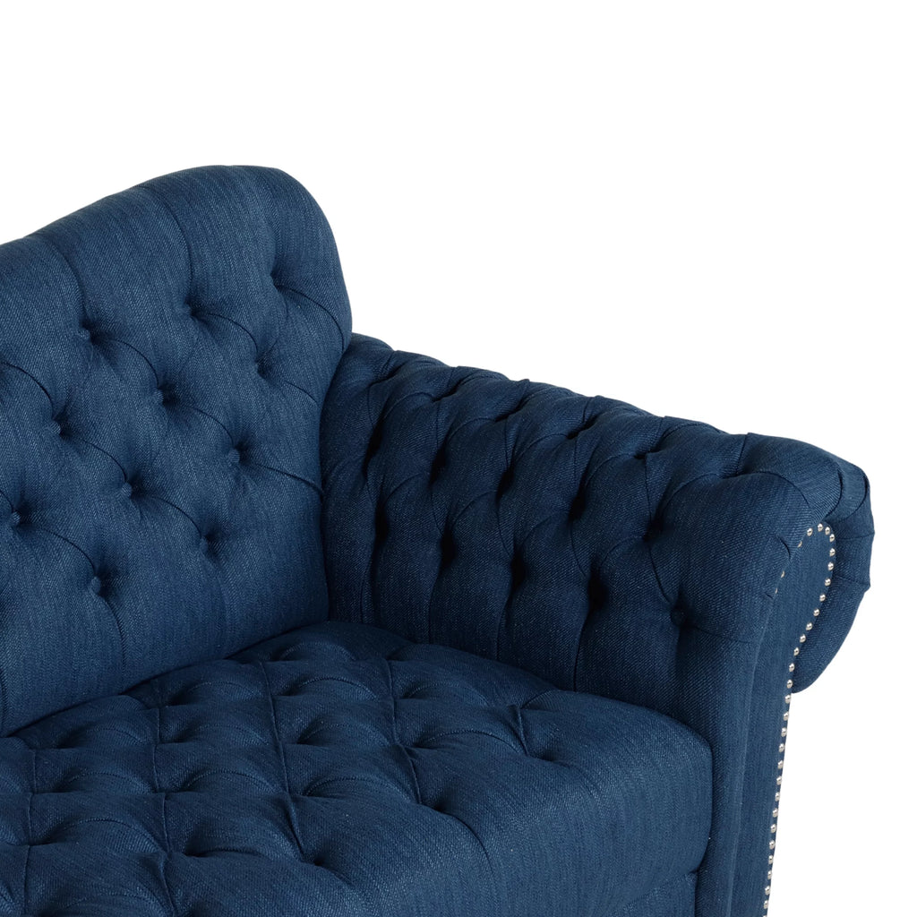 Navy Blue and Dark Brown 3 Seater Fabric Sofa V6998