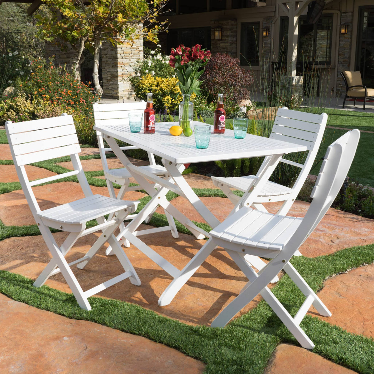 White Finish Acacia Wood Foldable Dining Set D725