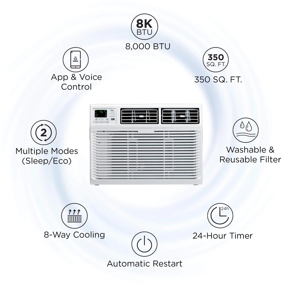 8000 BTU Smart Window Air Conditioner with Remote White K790