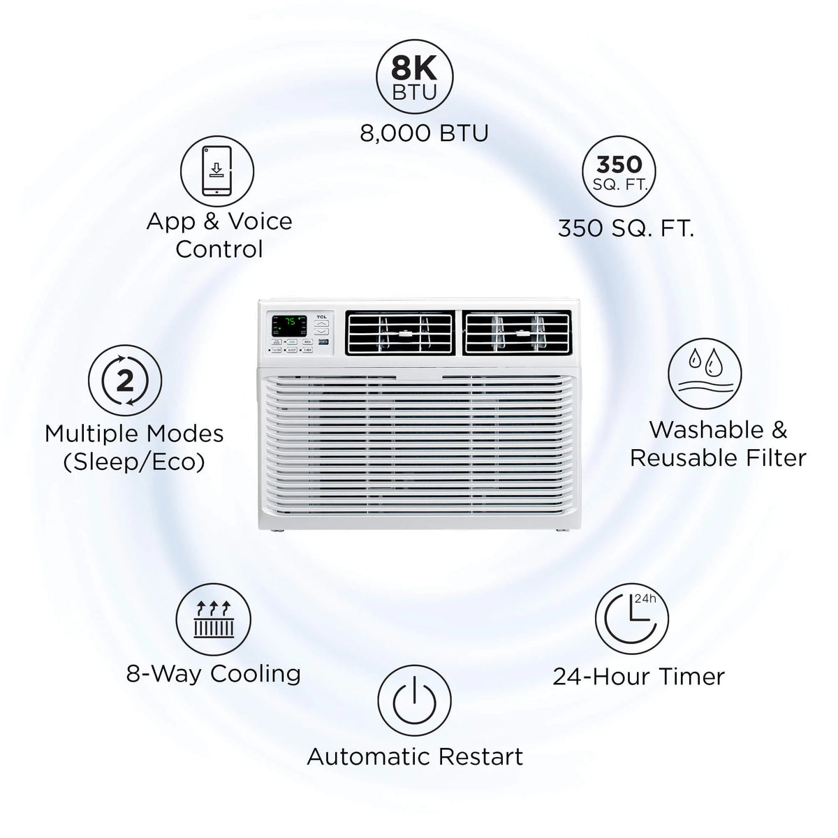 8000 BTU Smart Window Air Conditioner with Remote White K790