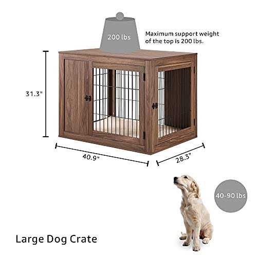 Wooden Dog Crate End Table with Cushion S837360