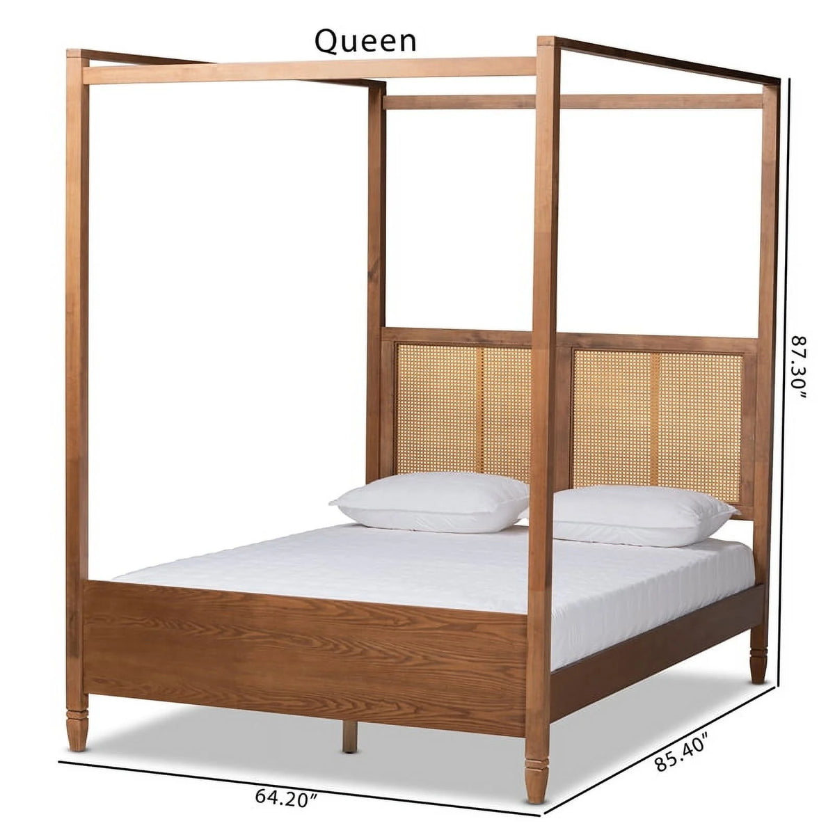 Brown Finished Wood Queen Size Canopy Bed K80077