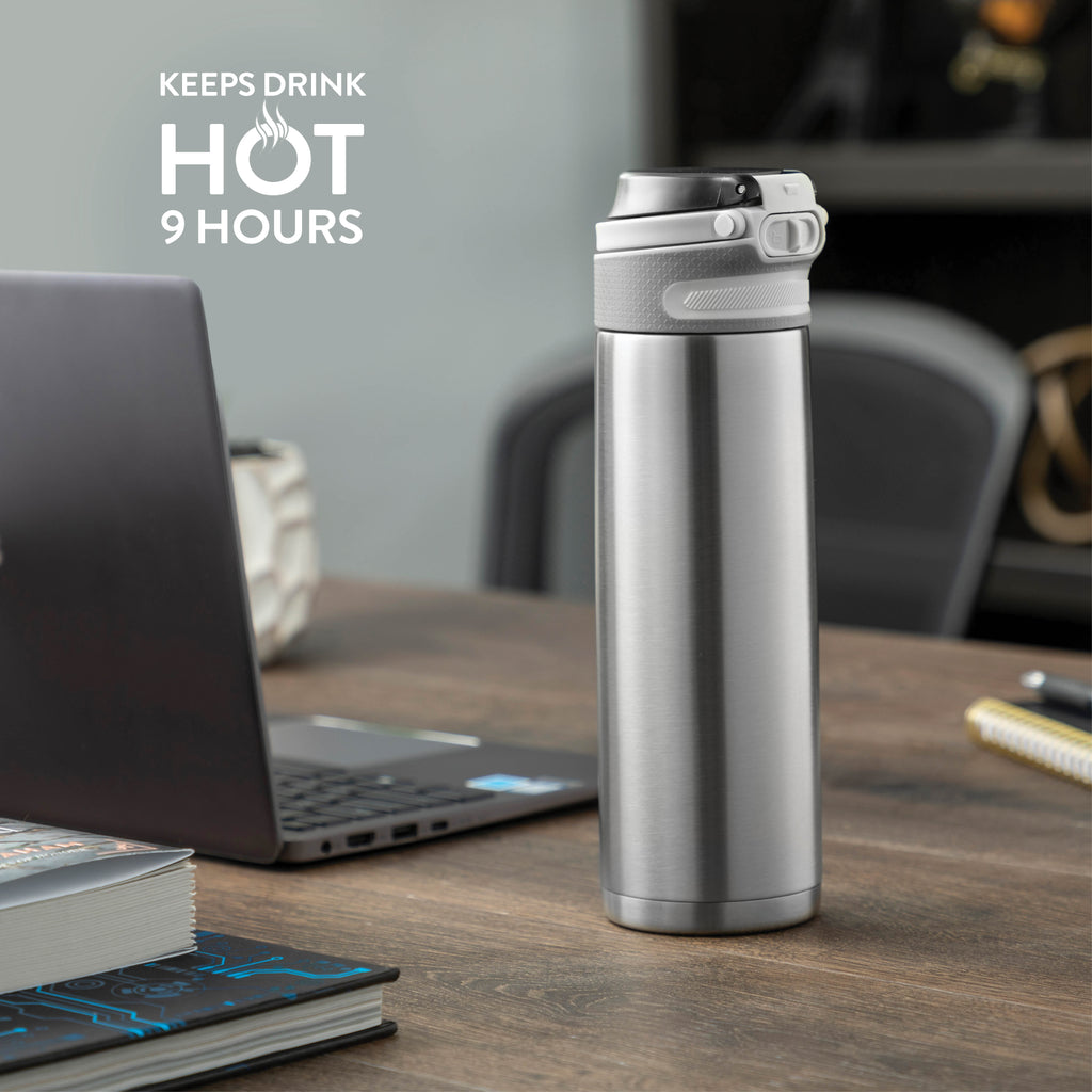 Stainless-Steel Water Bottle with Flip-Top Lid, 20 oz, Wide Mouth and Leakproof W152473