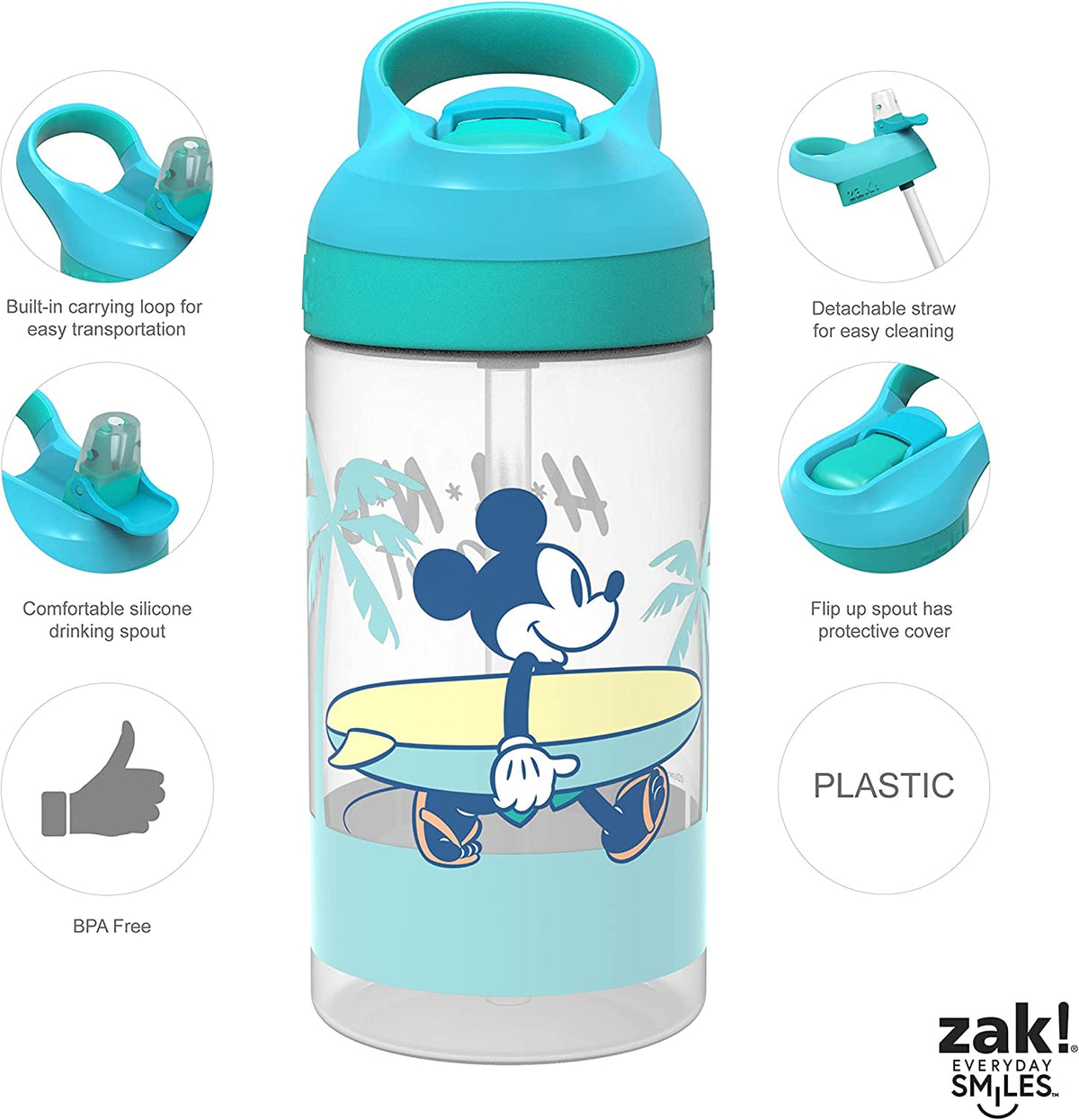 16oz 2 Pieces BPA-Free Plastic Kids Water Bottle with Straw E1292