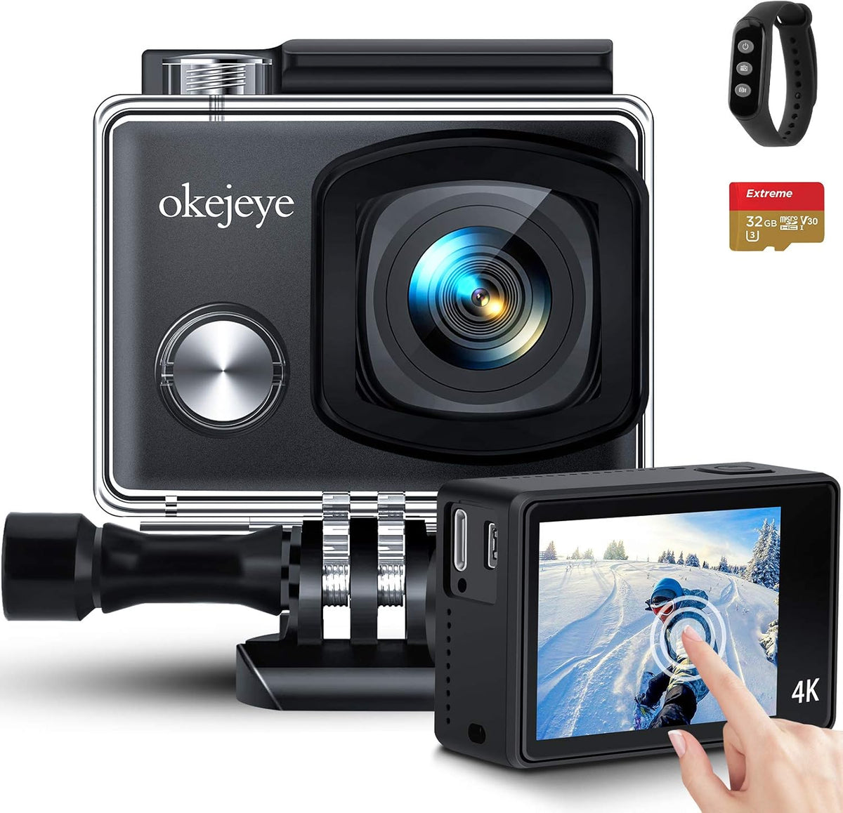 4K Action Camera 50fps 24MP Touch Screen 40M Waterproof WiFi Sport Camera with Remote Control and 32GB Micro SD Card K176