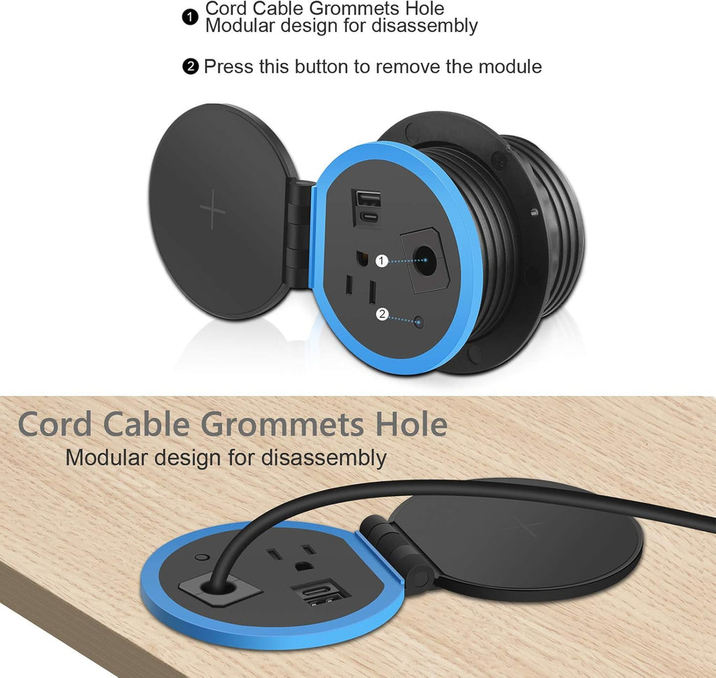 Desktop Power Grommet with Wireless Charger, USB C, 3.15" Hole, Pack of 2 P565690
