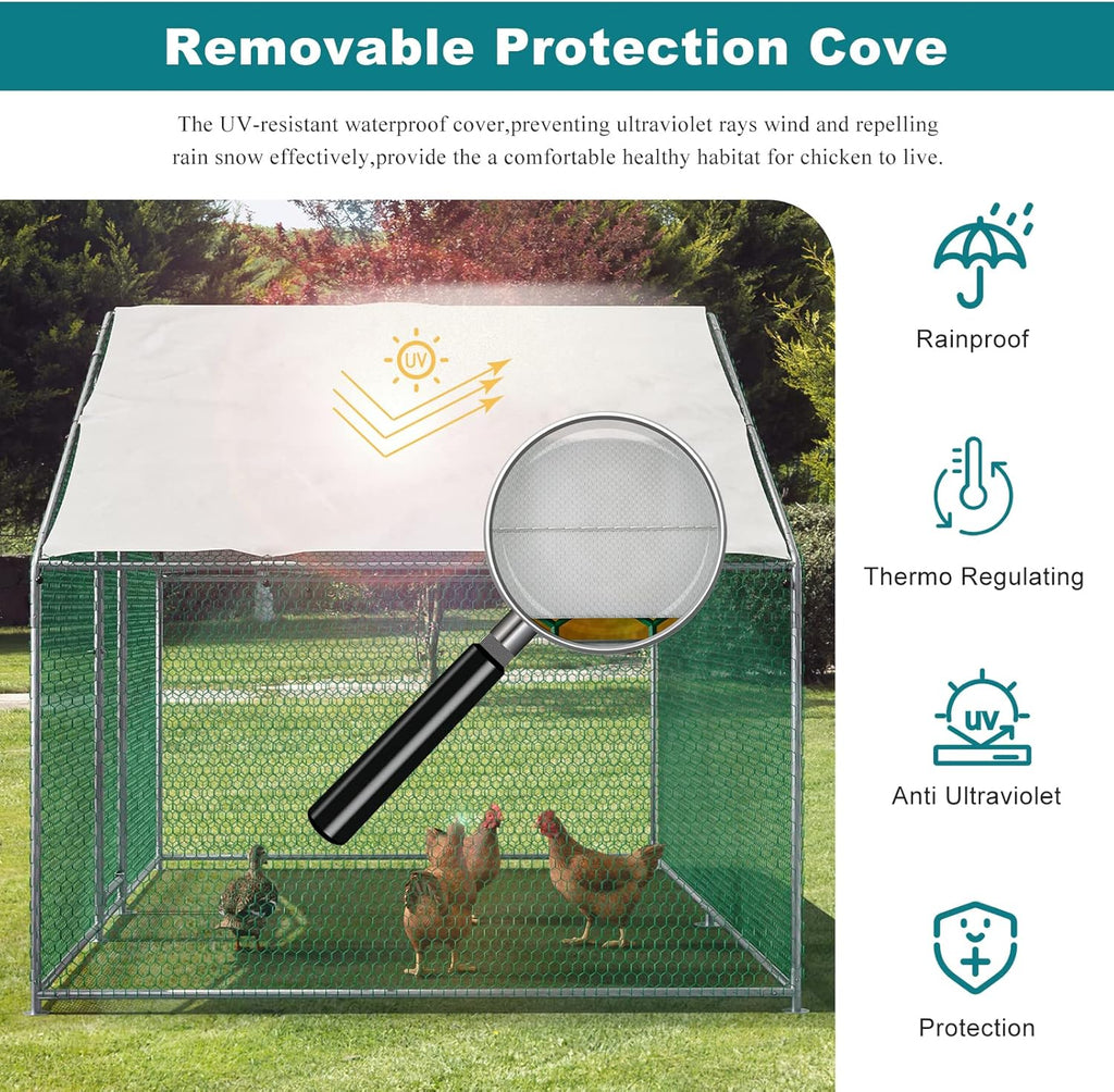 Metal Chicken Coop Galvanized Steel Walk-in Poultry Cage F64447