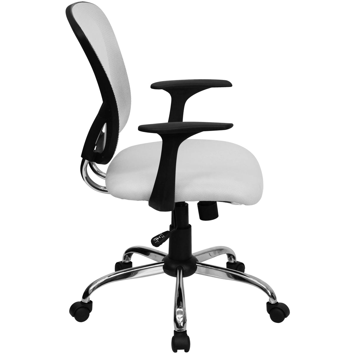 White Mesh Swivel Task Office Chair with Chrome Base and Arms B364