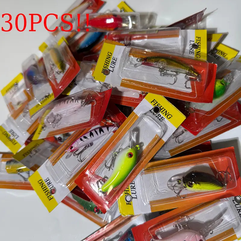 30pcs Mixed Color PP Fishing Lures Crankbaits Kit T208385