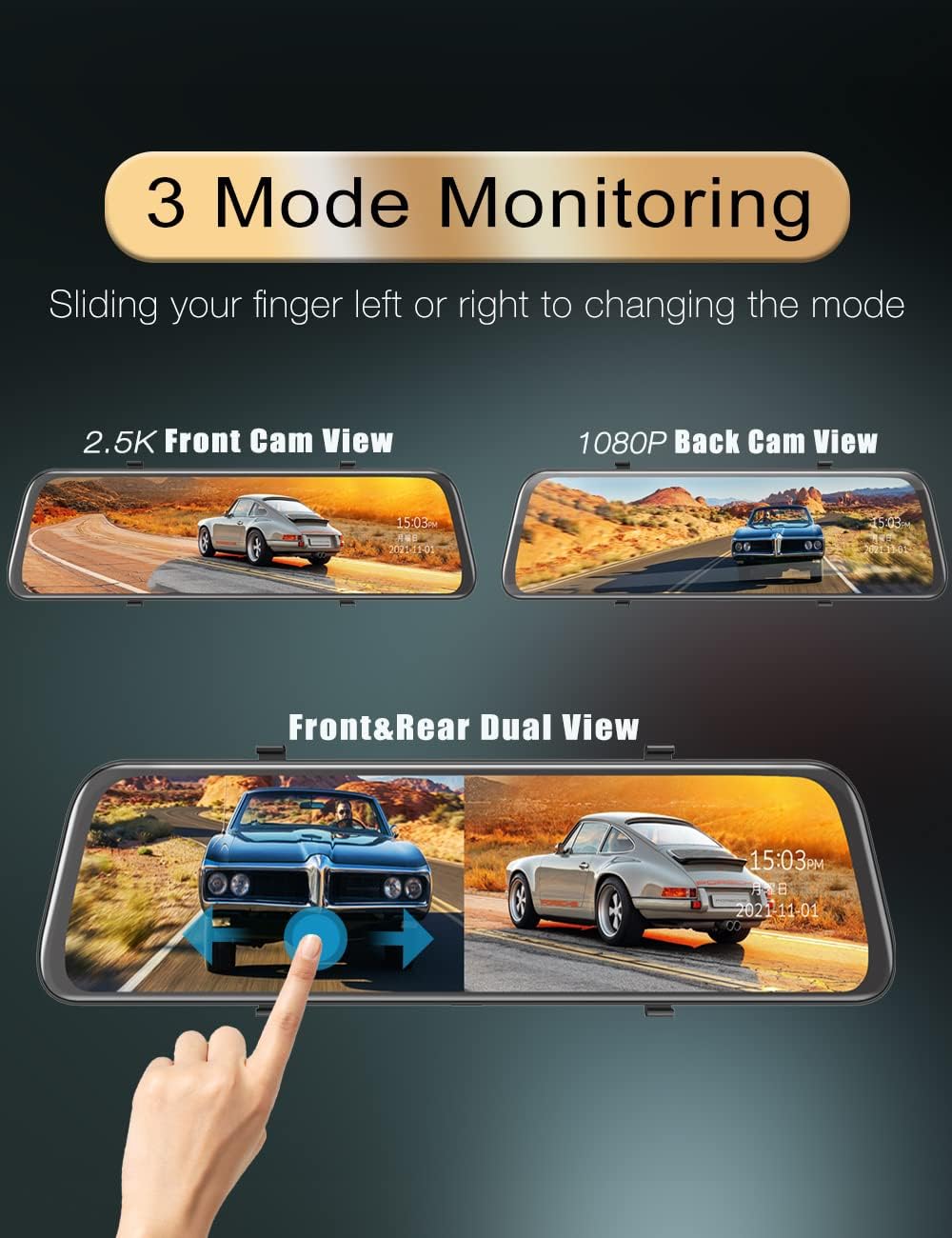 2.5K Mirror Dash Cam with Touch Screen K633
