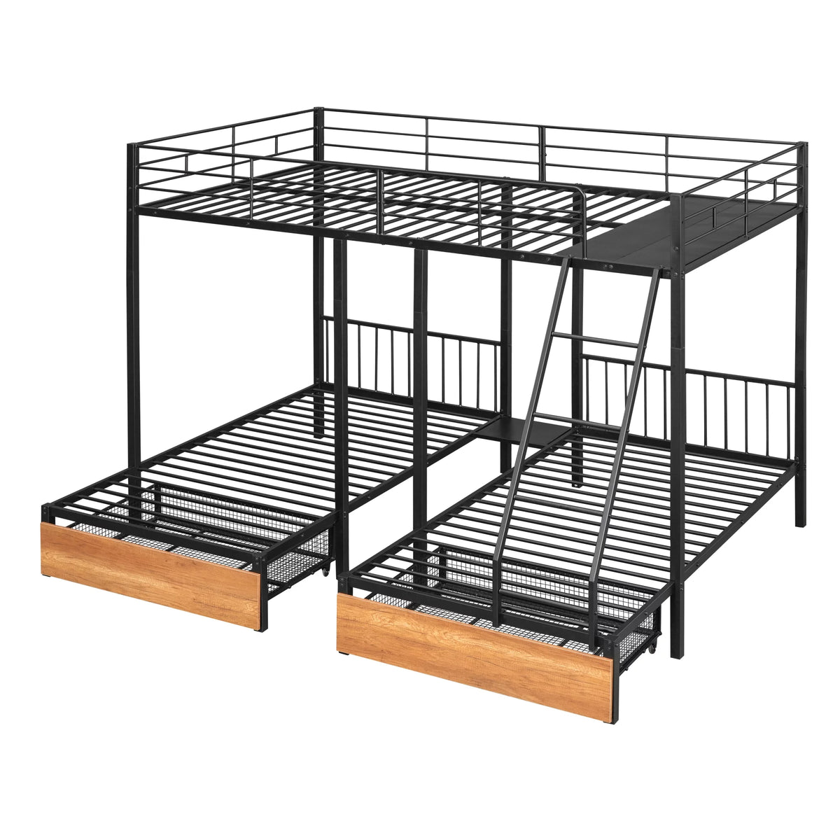 Black Metal Triple Bunk Bed with Drawers J3815