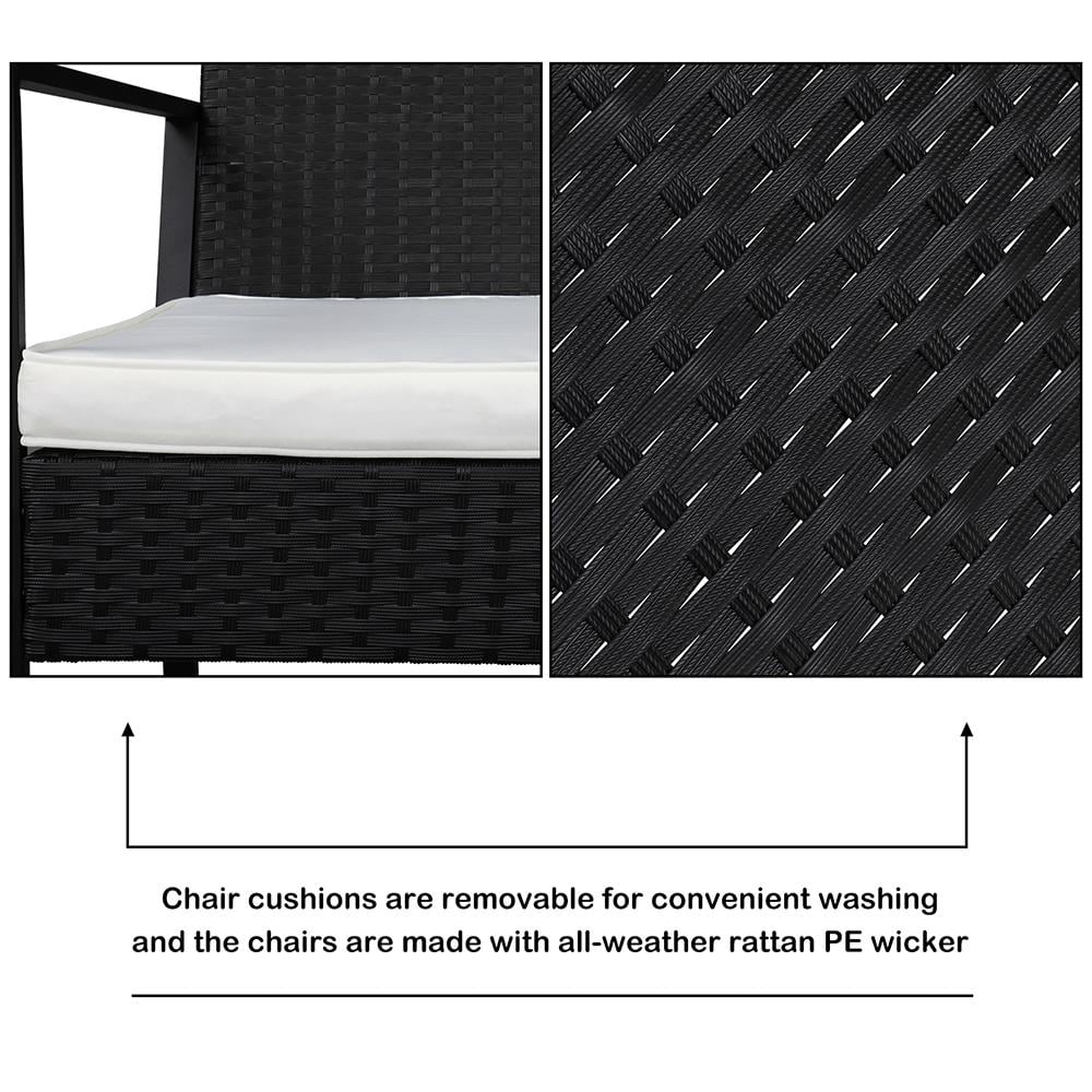 Black 3-Piece Faux Wicker Rattan Chair Conversation Set with Cushion Q1029