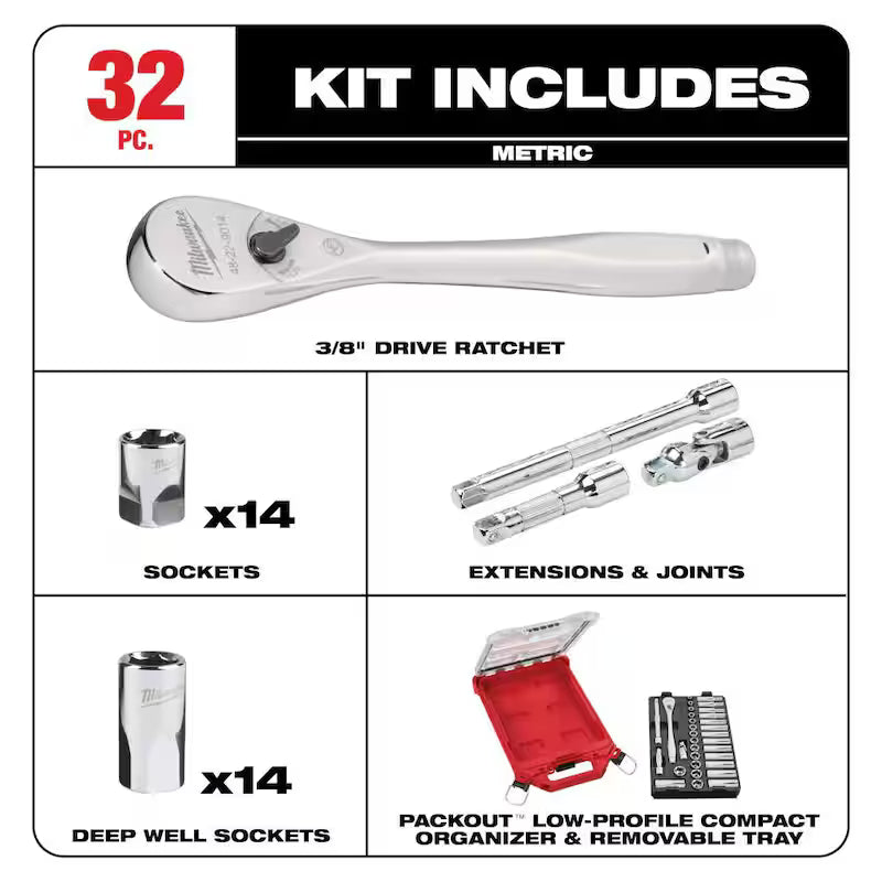 3/8 in. Drive Metric Ratchet and Socket Mechanics Tool Set 32-Piece R311