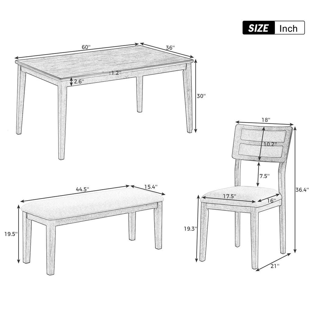 6 Piece Dining Table and Chair Set with 4 Upholstered Chairs and 1 Upholstered Bench P61631