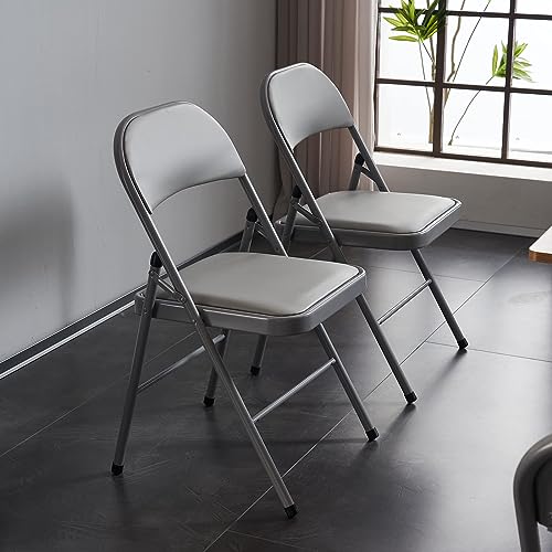 Grey 4 Pack Padded Folding Chairs with Steel Frame W353866