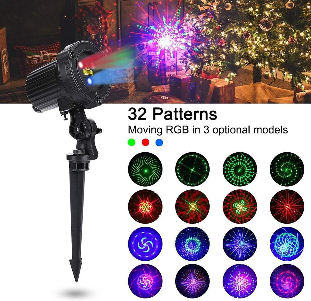 Christmas Projection Lights Outdoor Projector RGB 32 Motion Patterns Waterproof IP65 with Remote & Timer J188