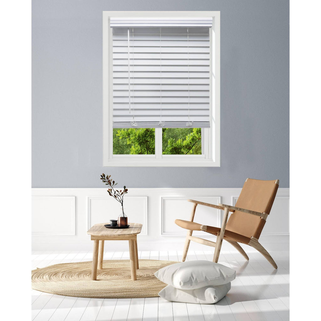White Cordless Faux Wood Blind 57 W x 72 H Z385