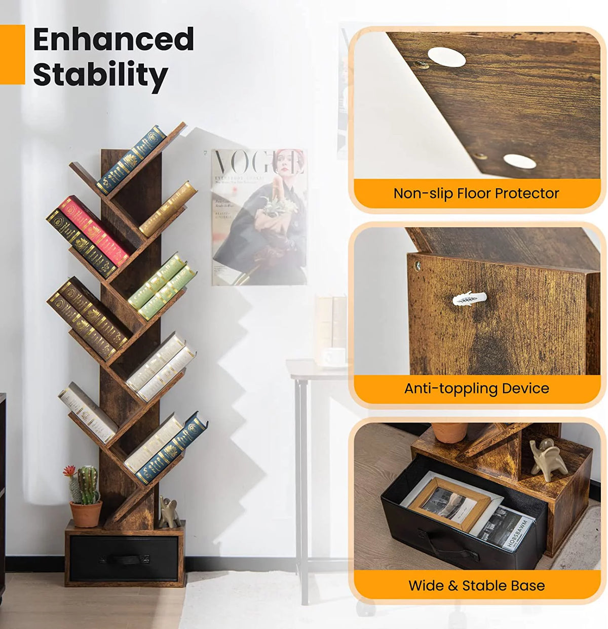 10 Shelf Wooden Bookshelf with Drawer N46610