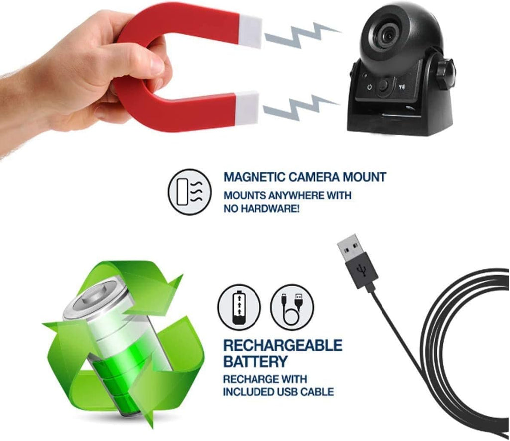 Wireless Backup Dash Cam with WiFi Reversing Camera IP68 Waterproof IR Night Vision Wide Angle Magnetic Rear View Parking Camera W6627