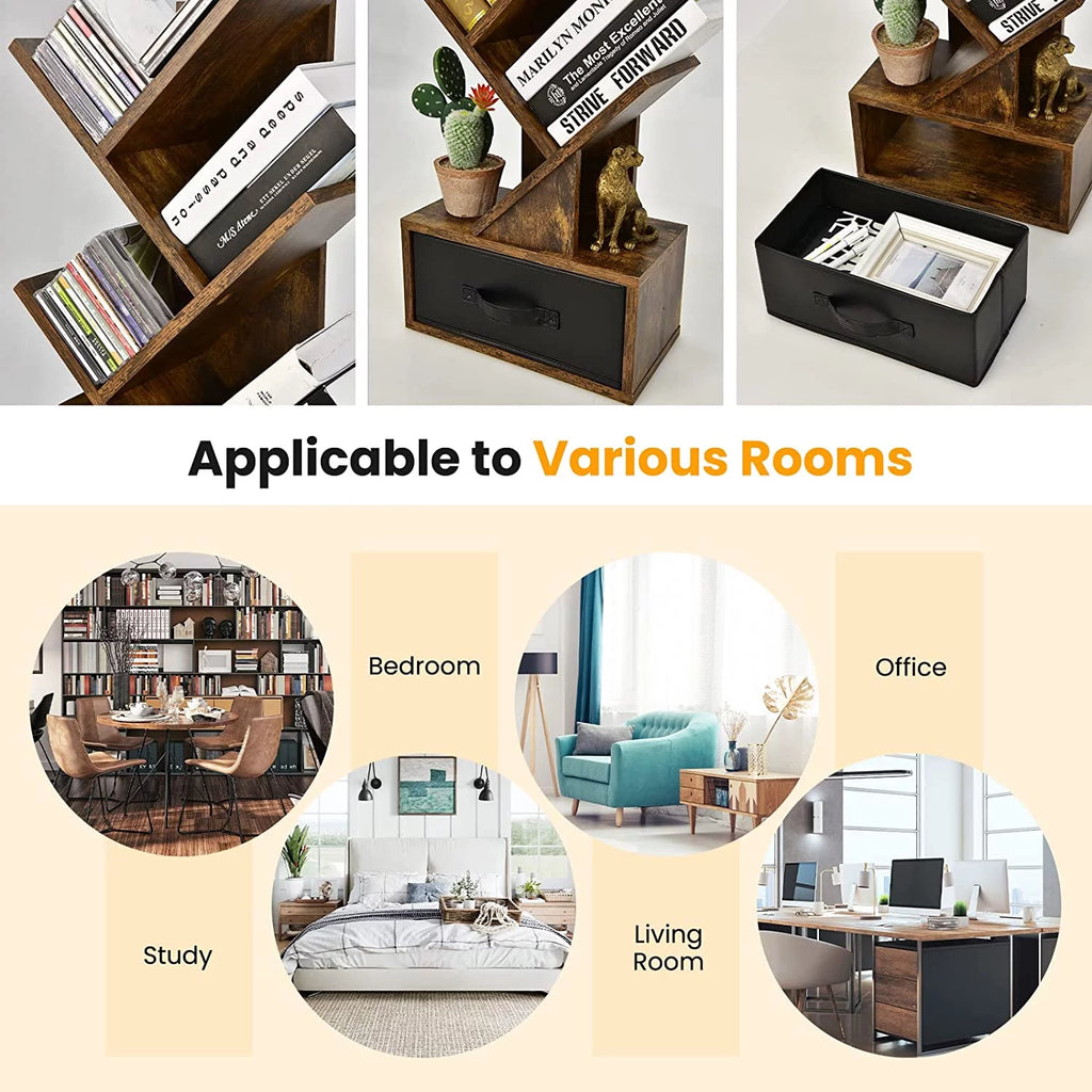 10 Shelf Wooden Bookshelf with Drawer N46610