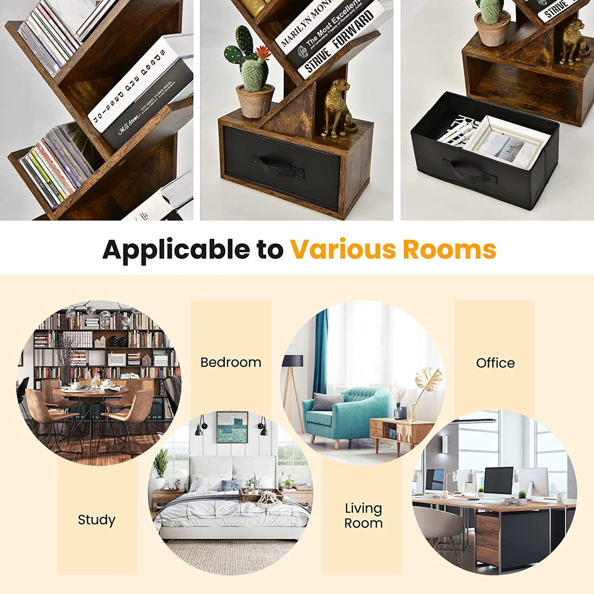 10 Shelf Wooden Bookshelf with Drawer N46610