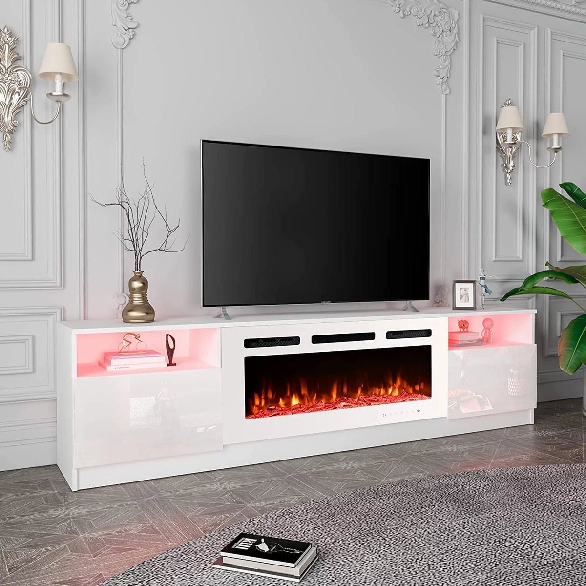 White Fireplace TV Stand with 40'' Electric Fireplace J504925